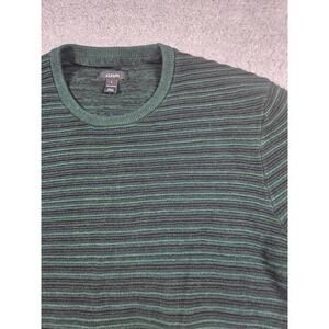 Alfani Mens Crewneck Sweater Green Black Striped Ribbed Knit 100% Cotton Large